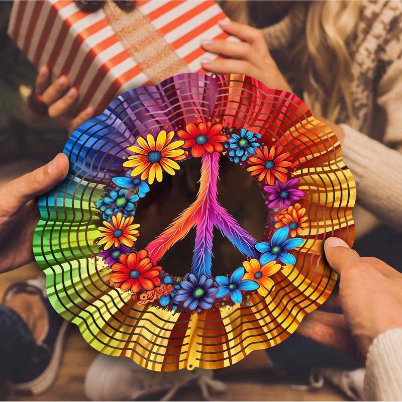 PODMemory Peace Flower Wind Spinner, Peace Flower Wind Spinner Hanging for Yard and Garden, Unique Gift Wind Spinner, 3D Hanging Wind Spinner Outdoor - Image 4